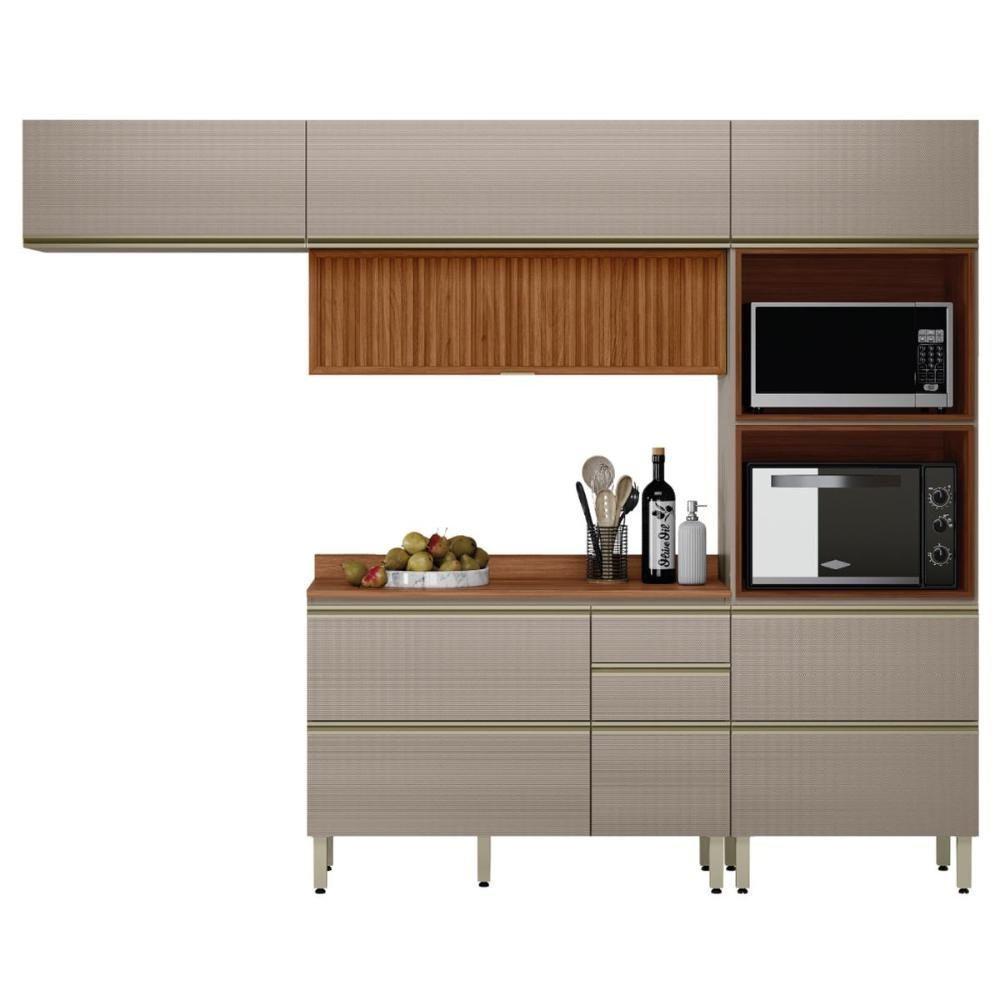 Cozinha Modulada Proença 4 Peças Com Aéreo 120cm Ripado Nogueira Touch-nude Prime Tx - Demartêz - 1