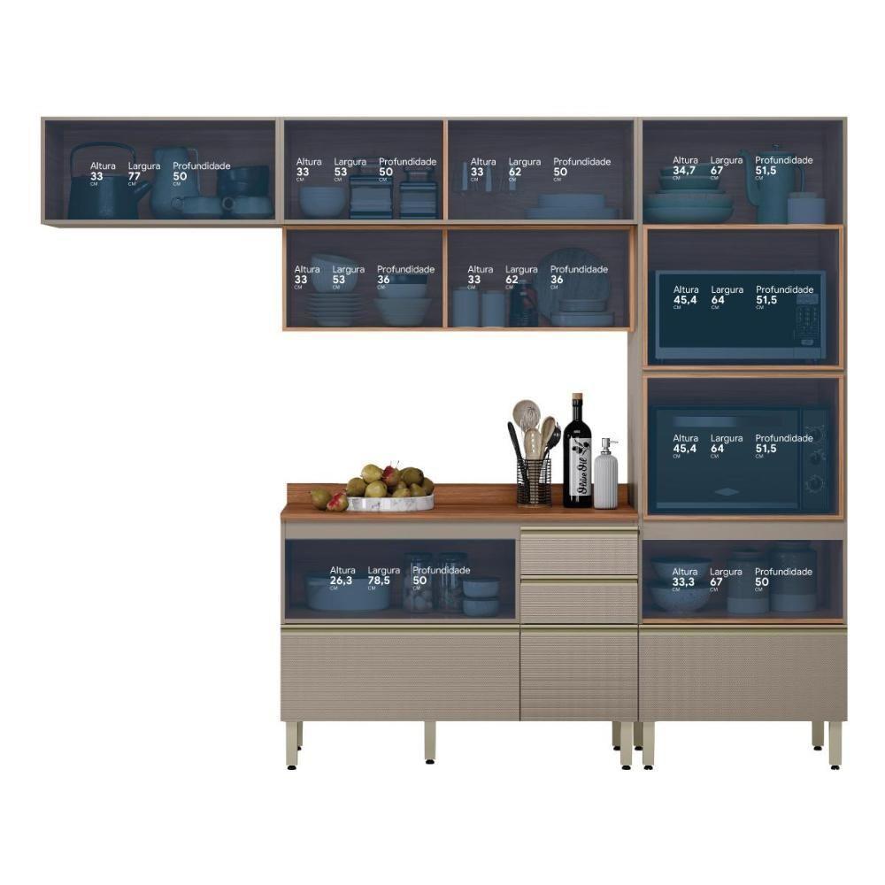 Cozinha Modulada Proença 4 Peças Com Aéreo 120cm Ripado Nogueira Touch-nude Prime Tx - Demartêz - 5