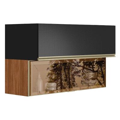 Armário Aéreo Proença 120cm Basculante 1 Porta Mdf E 1 Porta Vidro Reflecta Nogueira Touch-carbono Prime Tx