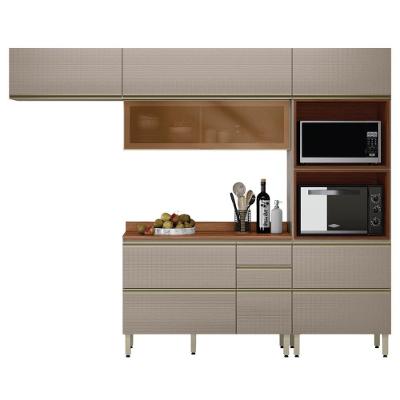 Cozinha Modulada Proença 4 Peças Balcão 120cm Nogueira Touch-nude Prime Tx Com Tampo Em Mdf - Demartêz