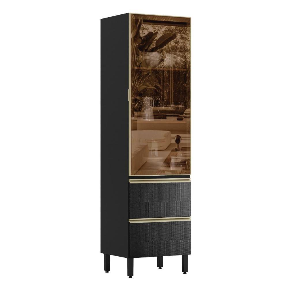 Cristaleira Proença 70cm 1 Porta Vidro Reflecta E 2 Gavetas Nogueira Touch-carbono Prime Tx - Demartêz - 1