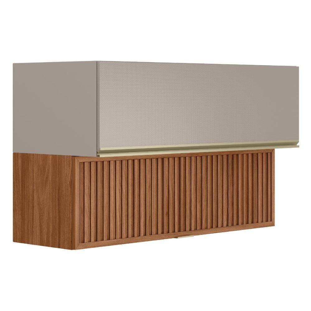 Armário Aéreo Proença 120cm Basculante 1 Porta Mdf E 1 Porta Ripada Nogueira Touch-nude Prime Tx - 1