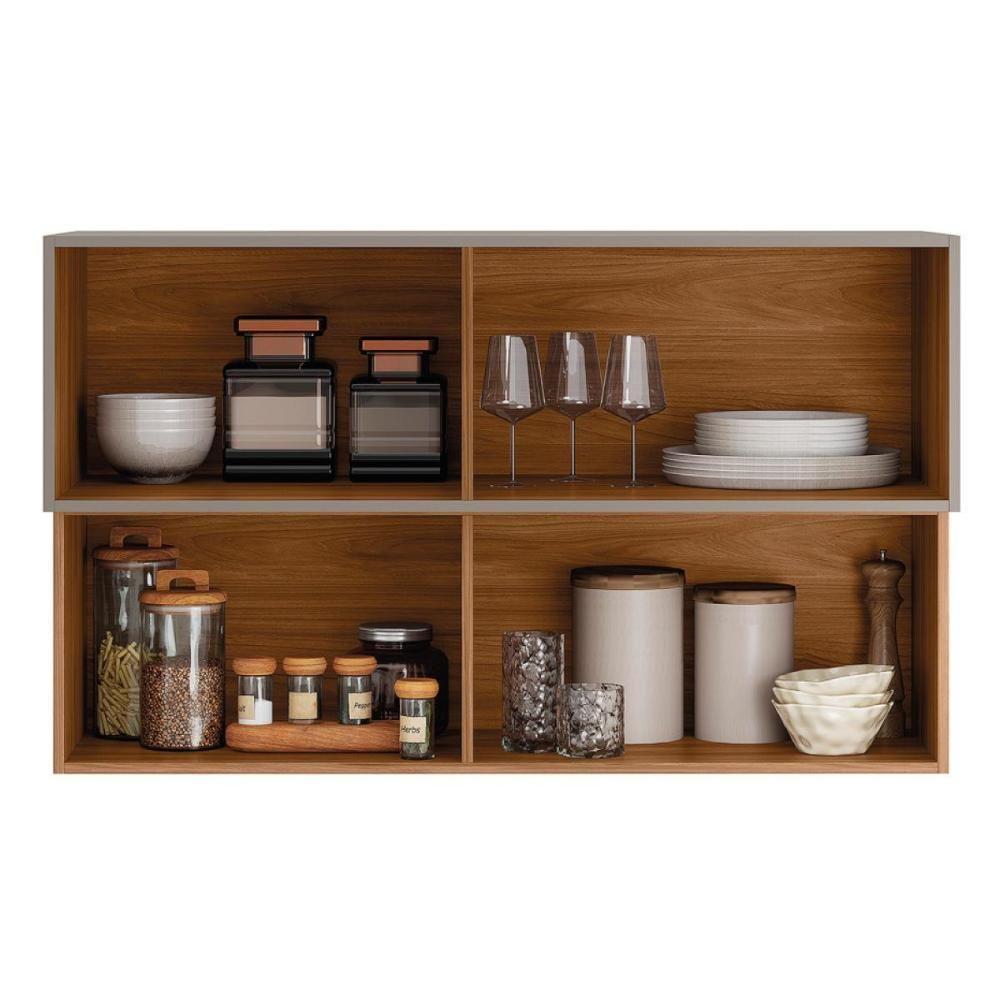 Armário Aéreo Proença 120cm Basculante 1 Porta Mdf E 1 Porta Ripada Nogueira Touch-nude Prime Tx - 2