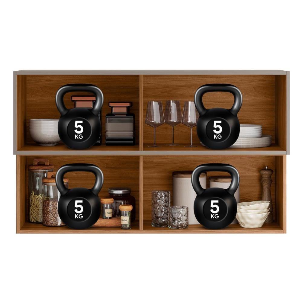 Armário Aéreo Proença 120cm Basculante 1 Porta Mdf E 1 Porta Ripada Nogueira Touch-nude Prime Tx - 5