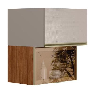 Armário Aéreo Proença 60cm Basculante 1 Porta Mdf E 1 Porta Vidro Reflecta Nogueira Touch-nude Prime Tx