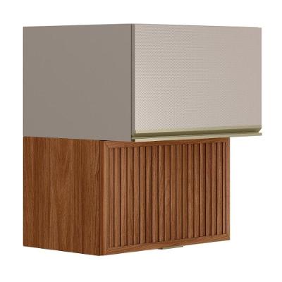 Armário Aéreo Proença 60cm Basculante 1 Porta Mdf E 1 Porta Ripada Nogueira Touch-nude Prime Tx
