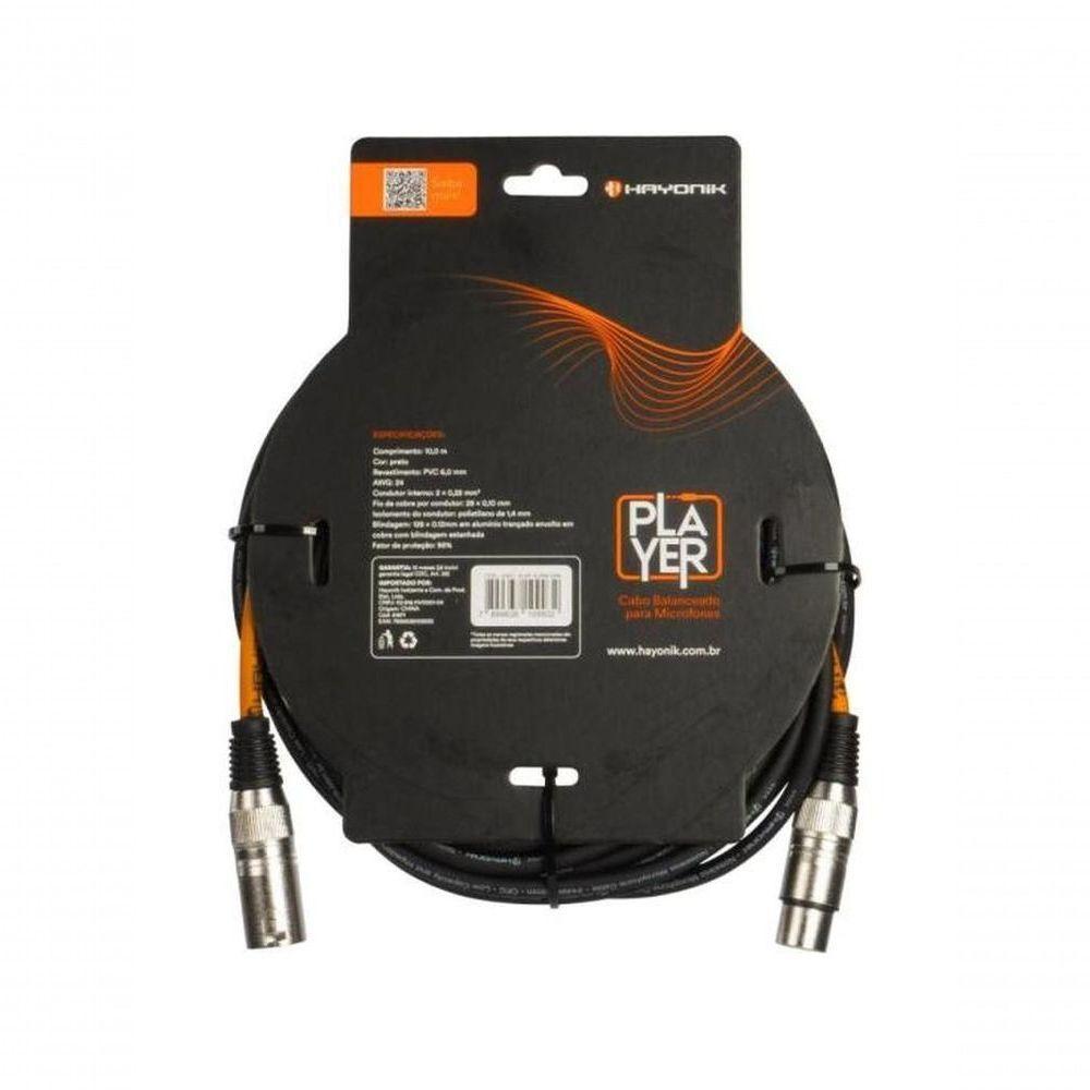 Cabo Para Microfone Player Xlr(f) X Xlr(m) 10m Preto Hayonik - 2