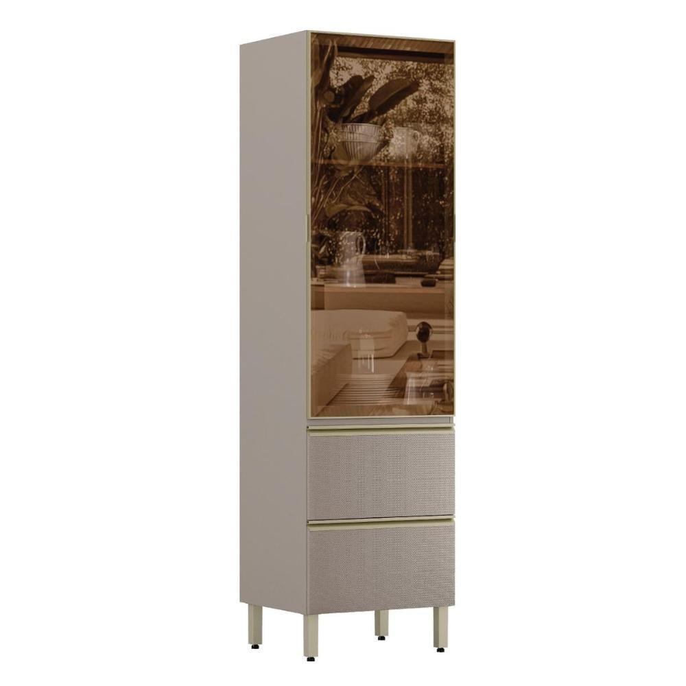 Cristaleira Proença 70cm 1 Porta Vidro Reflecta E 2 Gavetas Nogueira Touch-nude Prime Tx - Demartêz - 1