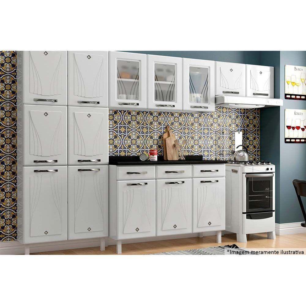 Armário Aéreo p/ Cozinha  Star New c/ 3 Portas c/Vidro 120cm Branco - Telasul - 8