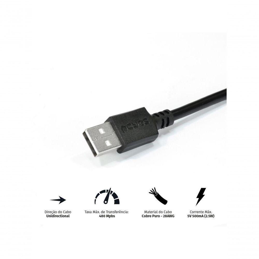 Cabo Extensor Usb A 2.0 Macho Para Usb A 2.0 Femea 28awg Puro Cobre 1 Metro - Puamf2-1 - 1