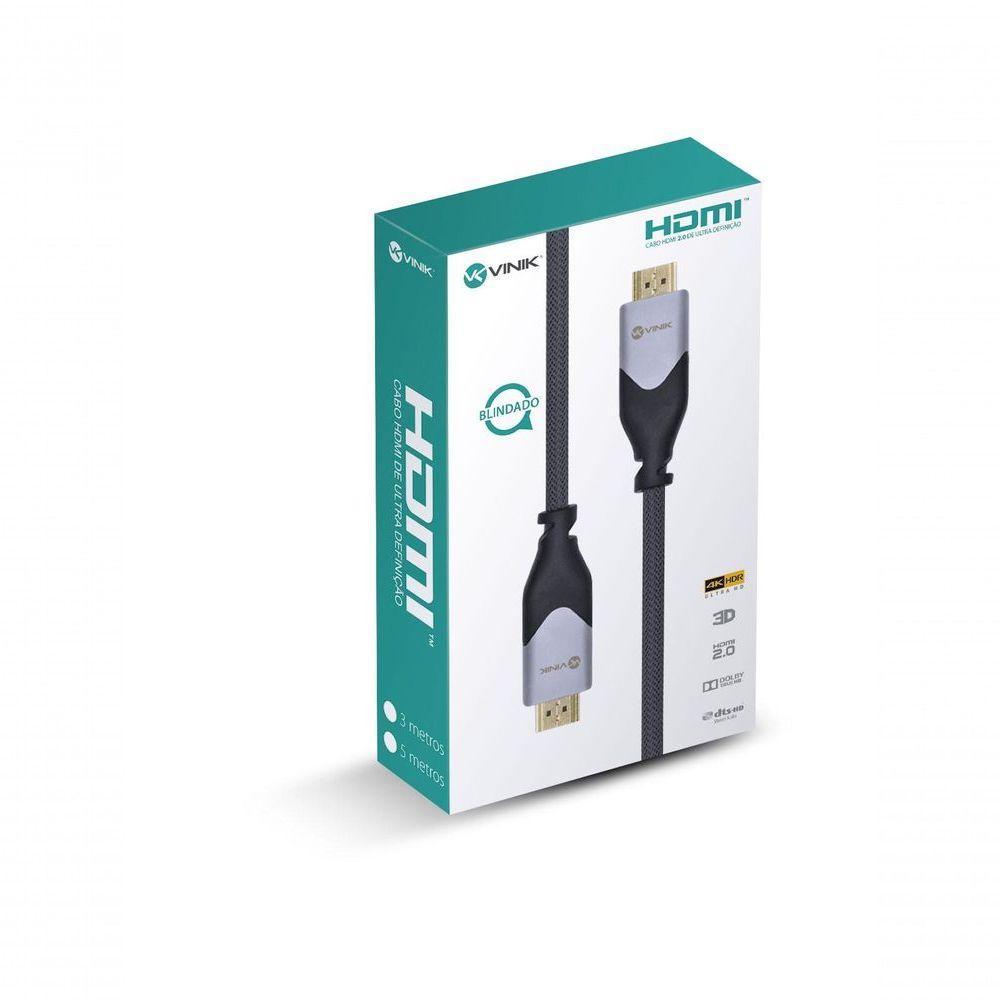 Cabo Hdmi 2.0 4k Ultra Hd 3d Conexão Ethernet Blindado Em Nylon 5 Metros - H20b-5 - 5