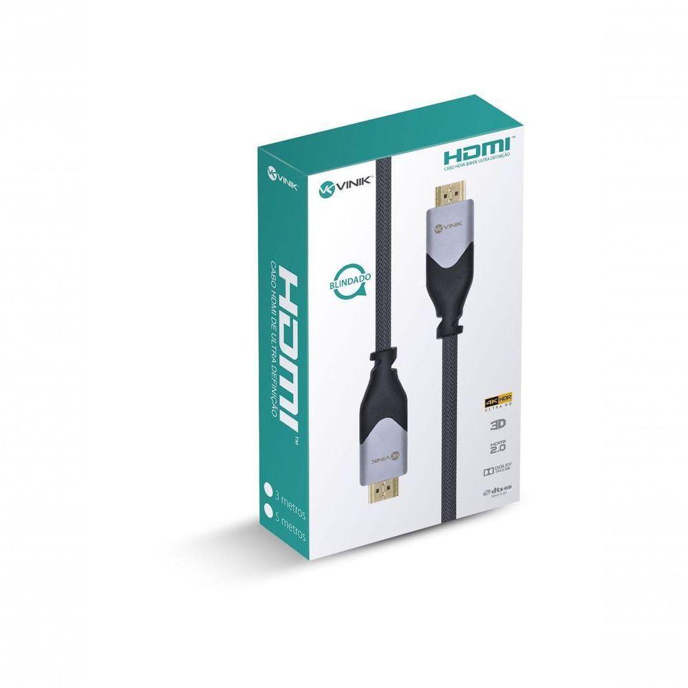Cabo Hdmi 2.0 4k Ultra Hd 3d Conexão Ethernet Blindado Em Nylon 3 Metros - H20b-3 - 4