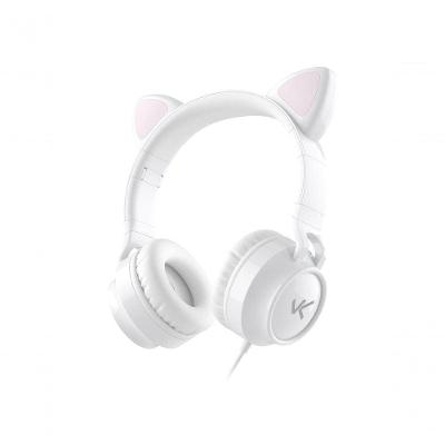 Fone De Ouvido Headset Kitty Ear - Orelha De Gato Branco Com Microfone Cabo 1.2m Plug P2 Estereo P3 - Ke110b