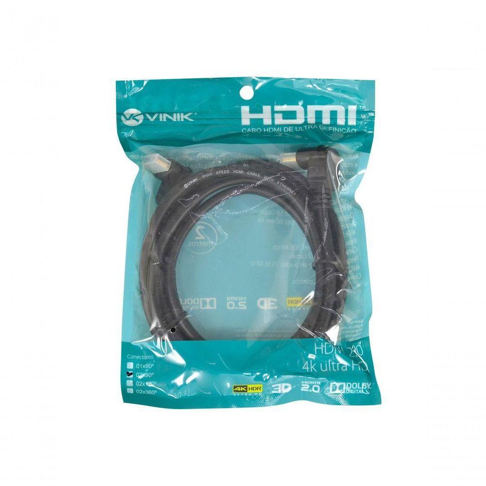 Cabo Hdmi 2.0 4k Ultra Hd 3d Conexão Ethernet Com 01 Conector 90º 2 Metros - H2090-2 - 3