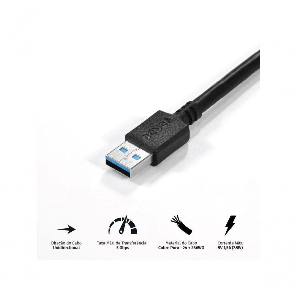 Cabo Extensor Usb A 3.0 Macho Para Usb A 3.0 Fêmea 28awg Puro Cobre 2 Metros - Puamf3-2 - 1