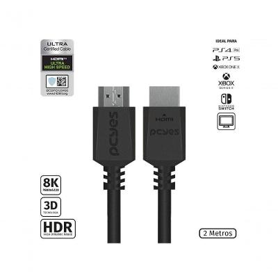 Cabo Hdmi Ultra 2.1 28awg Puro Cobre 8k 1080- 144hz 2 Metros - Phm8k-2