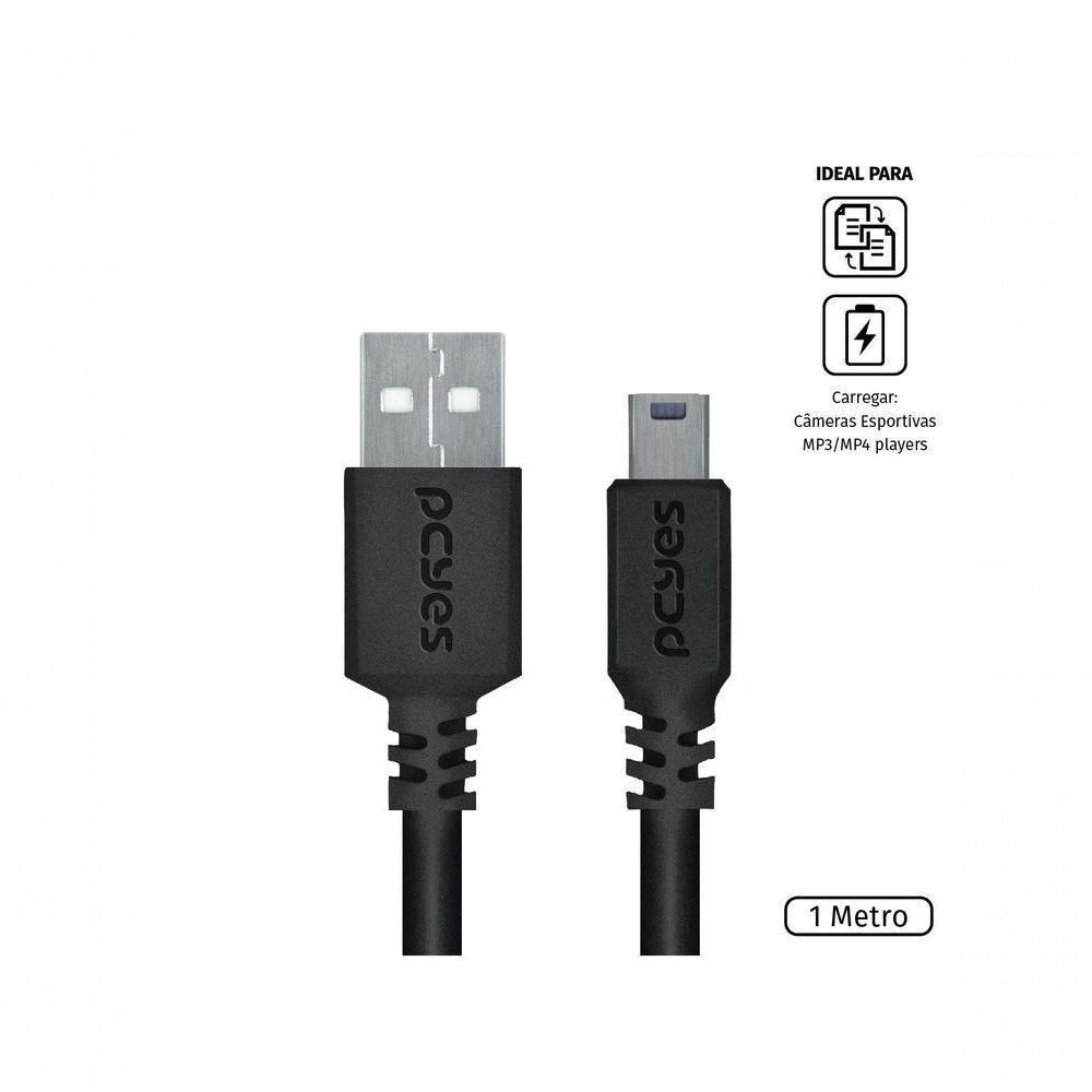 Cabo Usb A 2.0 Macho Para Mini Usb B Macho 28awg Puro Cobre 1 Metro - Puanm2-1 - 1