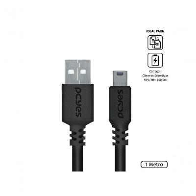 Cabo Usb A 2.0 Macho Para Mini Usb B Macho 28awg Puro Cobre 1 Metro - Puanm2-1