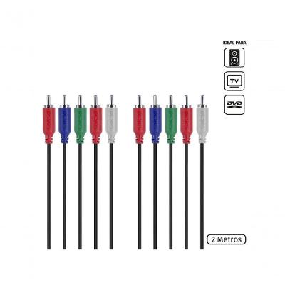 Cabo 5 Rca Macho Para 5 Rca Macho Video Componente 2 Metros - P5r-2