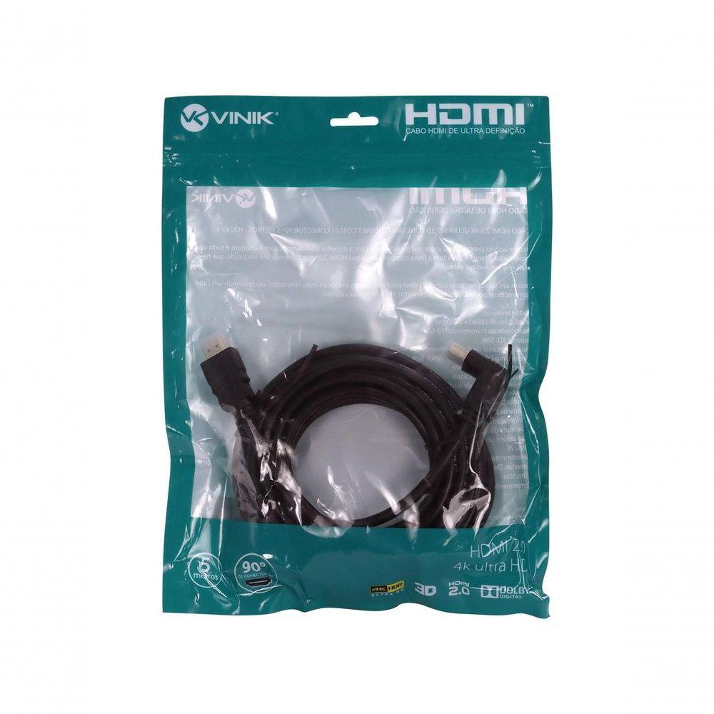 Cabo Hdmi 2.0 4k Ultra Hd 3d Conexão Ethernet Com 01 Conector 90º 5 Metros - H2090-5 - 6
