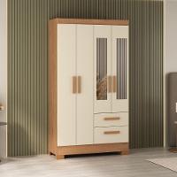 Guarda Roupa Solteiro Com Espelho 4 Portas Fortaleza Atualle Canelato Rustico Com Off White - 2