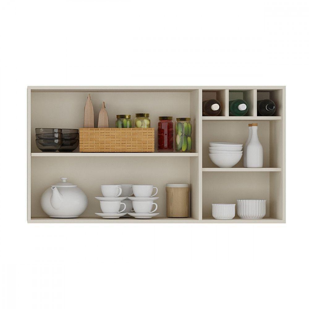 Armário Aéreo Tunisia 2 Portas Com Nicho Off White Com Canelato - 2