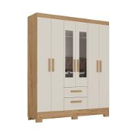 Guarda Roupa Casal Com Espelho 6 Portas Fortaleza Atualle Canelato Rustico Com Off White - 1