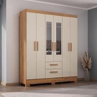 Guarda Roupa Casal Com Espelho 6 Portas Fortaleza Atualle Canelato Rustico Com Off White - 2