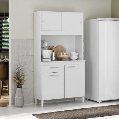 Cozinha Compacta Ceara 4 Portas 1 Gaveta MDP 91 cm Branco com Pés e Tampo