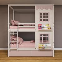 Beliche Casinha Reta 02 Janelas E 02 Gavetas Rosa Madeira Maciça Branco/ Rosa Housin - 1