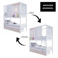 Beliche Casinha Reta 02 Gavetas Rosa Grade Removível E Cortina Madeira Maciça Branco/ Rosa Housin - 5