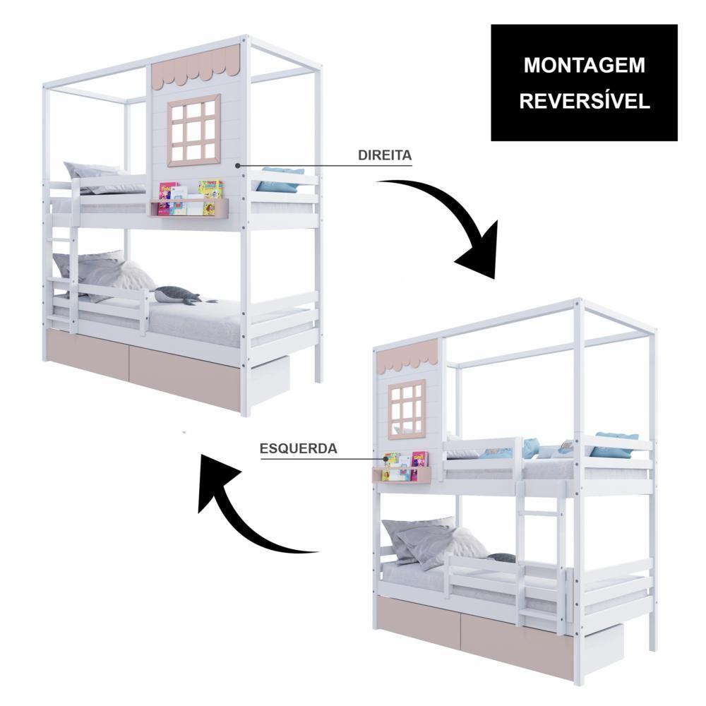 Beliche Casinha Reta 02 Rosa Gavetas E Grade Removível Madeira Maciça Branco/ Rosa Housin - 5