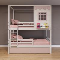 Beliche Casinha Reta 02 Rosa Gavetas E Grade Removível Madeira Maciça Branco/ Rosa Housin - 1