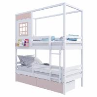 Beliche Casinha Reta 02 Rosa Gavetas E Grade Removível Madeira Maciça Branco/ Rosa Housin - 2