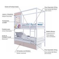 Beliche Casinha Reta 02 Rosa Gavetas E Grade Removível Madeira Maciça Branco/ Rosa Housin - 3