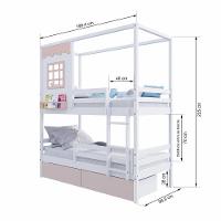 Beliche Casinha Reta 02 Rosa Gavetas E Grade Removível Madeira Maciça Branco/ Rosa Housin