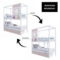 Beliche Casinha Reta 02 Rosa Gavetas E Grade Removível Madeira Maciça Branco/ Rosa Housin - 5