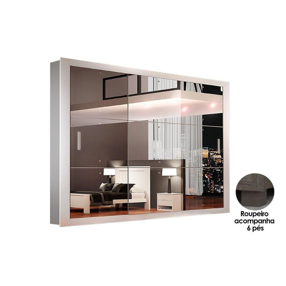 Guarda Roupa Casal 3 Portas De Correr E 4 Gavetas C/ Espelho E Pés Veneza Gold Branco - Rufato - 3