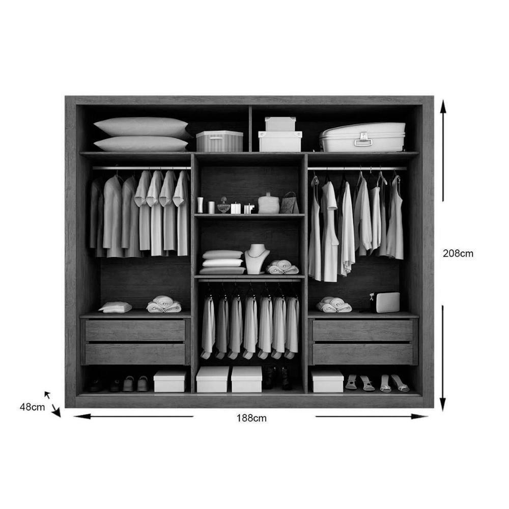 Guarda Roupa Casal 3 Portas De Correr E 4 Gavetas C/ Espelho E Pés Veneza Gold Branco - Rufato - 4