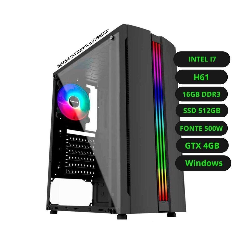 Computador CPU Gamer Intel Core i7 H61 16GB DDR3 SSD 512GB GTX 4GB WiFi Windows - 1