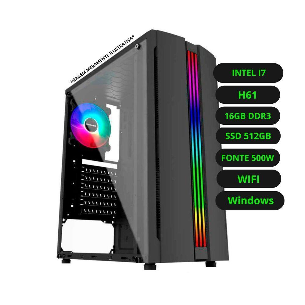 Computador CPU Gamer Intel Core i7 H61 16GB DDR3 SSD 512GB Fonte 500W WiFi Windows - 1