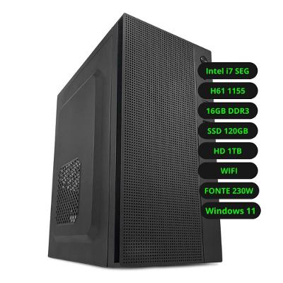 Computador CPU Intel Core i7 H61 16GB DDR3 SSD 120GB HD 1TB WiFi Windows