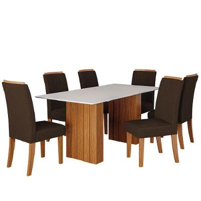 Conjunto de Mesa Sala de Jantar Ripada com Tampo de Vidro Santiago 1,80m 6 Cadeiras Grécia – Dobuê – Madeirado/Chocolate