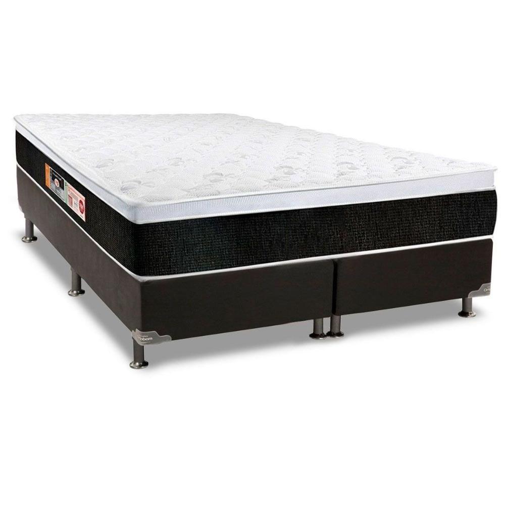 Cama Box King: Colchão Espuma D45 Castor Black e White AIR + Base CRC Suede Black(193x203) - 1