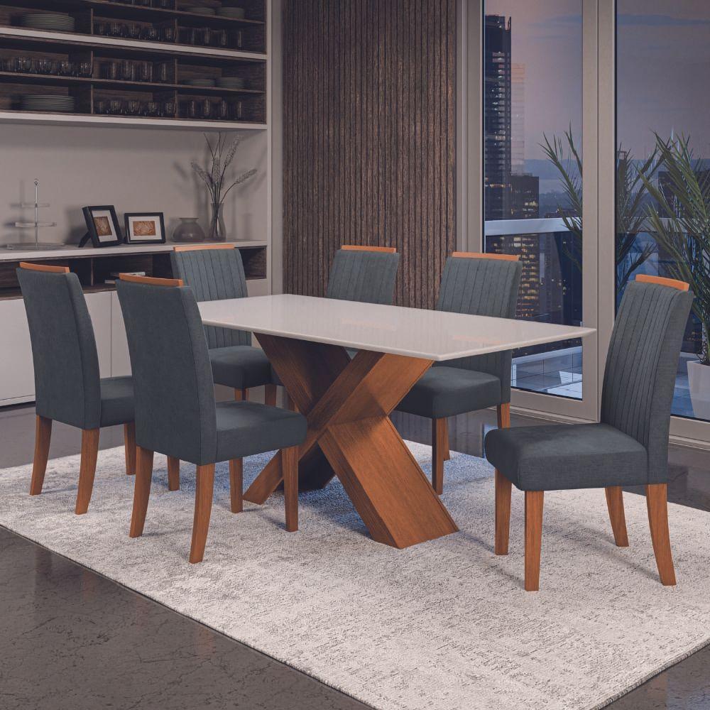 Conjunto de Mesa de Jantar com Tampo de Vidro 1,80m e 6 Cadeiras Grécia Dobuê – Madeirado/Grafite - 2