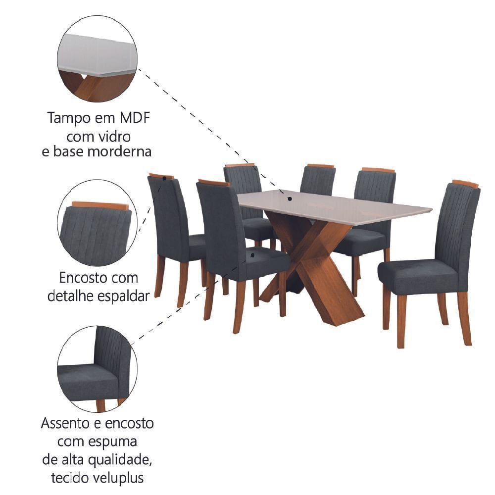 Conjunto de Mesa de Jantar com Tampo de Vidro 1,80m e 6 Cadeiras Grécia Dobuê – Madeirado/Grafite - 5