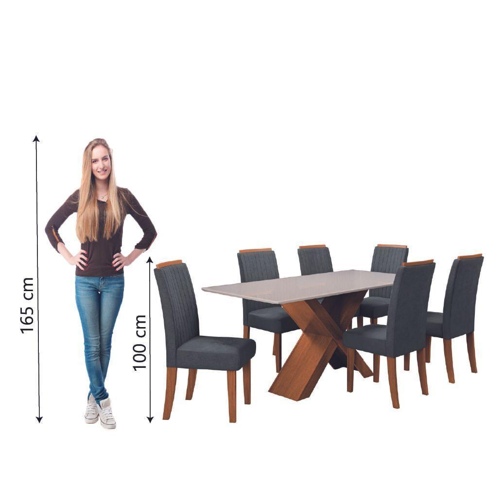 Conjunto de Mesa de Jantar com Tampo de Vidro 1,80m e 6 Cadeiras Grécia Dobuê – Madeirado/Grafite - 6