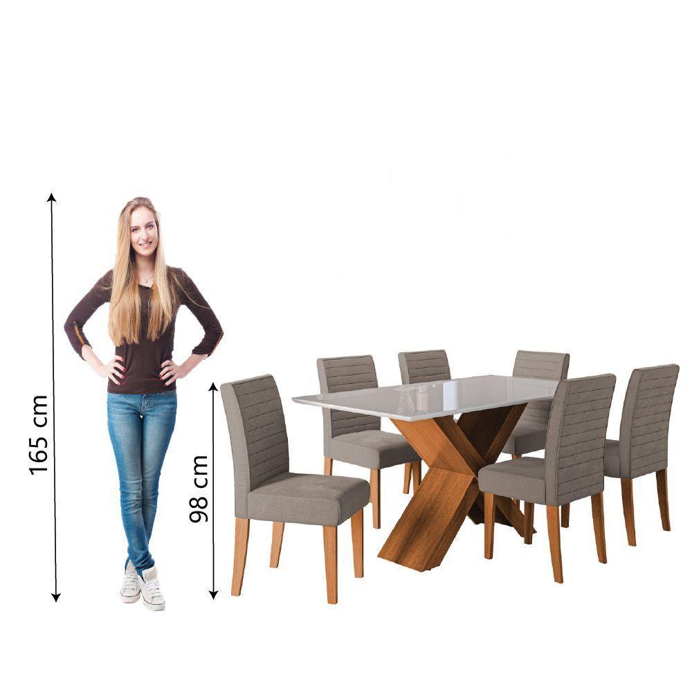 Conjunto De Mesa Sala De Jantar Tampo Com Vidro 1,80m Grécia 6 Cadeiras Creta Dobuê Madeirado/mascavo - 6