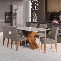 Conjunto De Mesa Sala De Jantar Tampo Com Vidro 1,80m Grécia 6 Cadeiras Creta Dobuê Madeirado/mascavo - 2