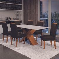 Conjunto de Mesa Sala de Jantar com Tampo de Vidro 1,80m e 6 Cadeiras Grécia Dobuê – Madeirado/Chocolate - 2